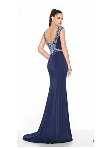 VESTIDO PARIS   LARGO AZUL MARINO  ALMA COUTURE