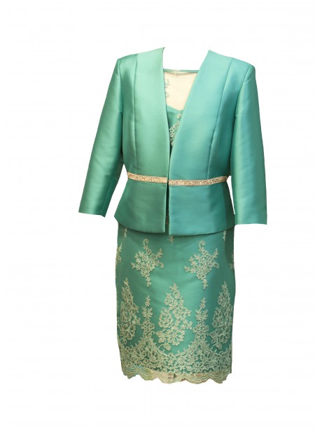 CONJUNTO DE VESTIDO CON CHAQUETA  BELINDA   CORTO  VERDE MAR   NATIVIDAD JIMENEZ